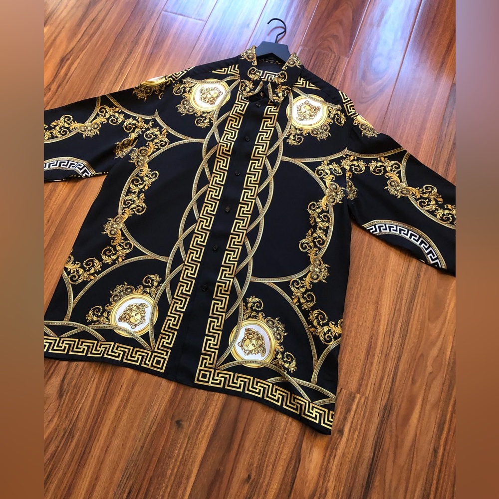 Gorgeous, like new silk Versace shirt with gold thread.